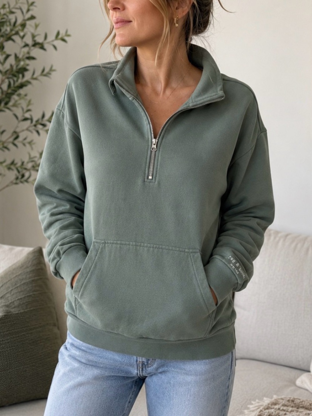 rag & bone light olive Green Half-Zip Pullover sweatshirt L